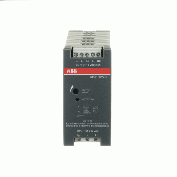 ABB 1SVR427032R1000, CP-E 12/2.5, 30 W, 2.5 Amper, 12 Volt DC, Ray Tipi Güç Kaynağı, Monofaze 100-240 Volt AC Giriş Gerilimi