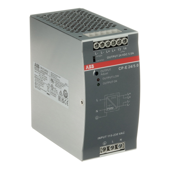 ABB 1SVR427034R0000, CP-E 24/5.0, 120 W, 5 Amper, 24 Volt DC, Ray Tipi Güç Kaynağı, Monofaze 100-240 Volt AC Giriş Gerilimi