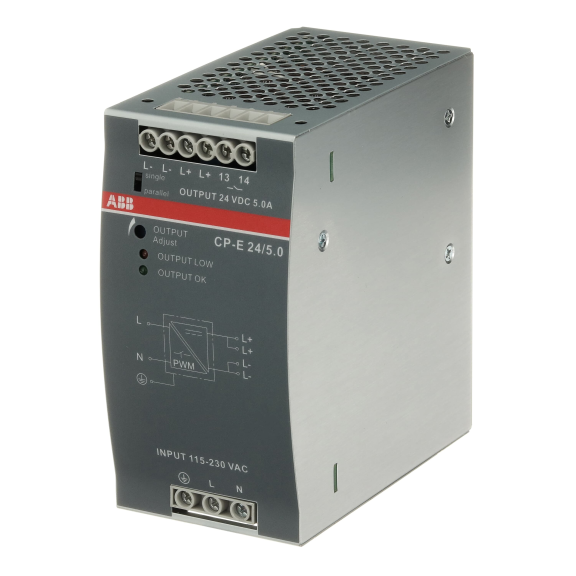 ABB 1SVR427034R0000, CP-E 24/5.0, 120 W, 5 Amper, 24 Volt DC, Ray Tipi Güç Kaynağı, Monofaze 100-240 Volt AC Giriş Gerilimi