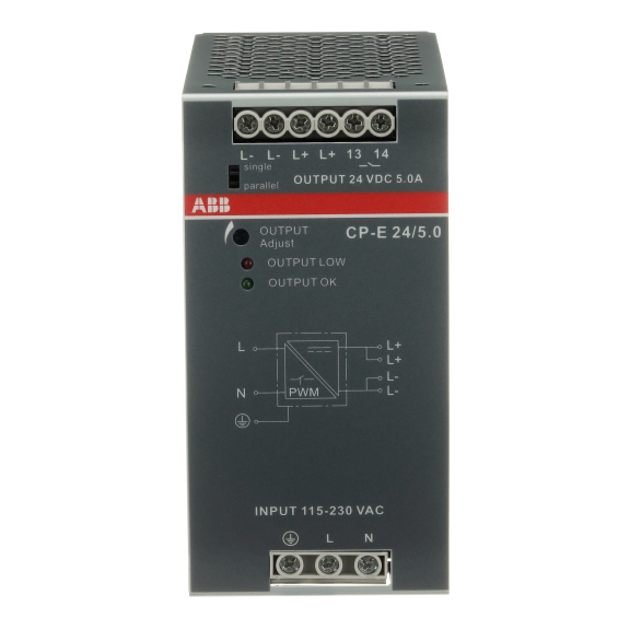 ABB 1SVR427034R0000, CP-E 24/5.0, 120 W, 5 Amper, 24 Volt DC, Ray Tipi Güç Kaynağı, Monofaze 100-240 Volt AC Giriş Gerilimi