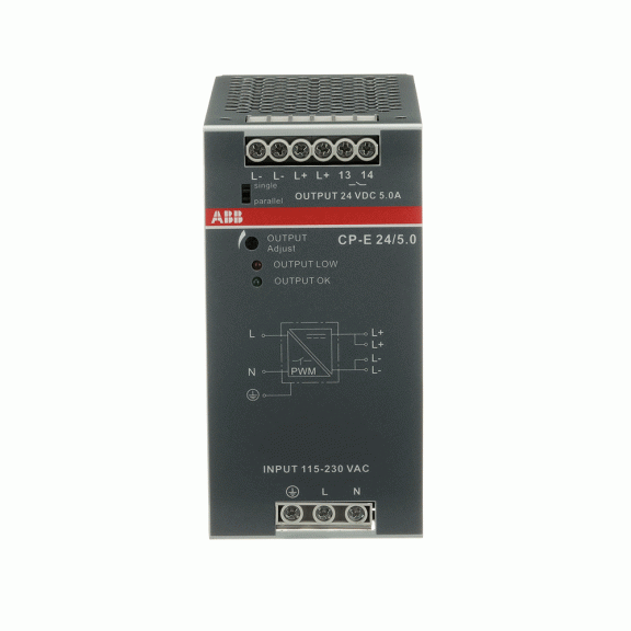 ABB 1SVR427034R0000, CP-E 24/5.0, 120 W, 5 Amper, 24 Volt DC, Ray Tipi Güç Kaynağı, Monofaze 100-240 Volt AC Giriş Gerilimi