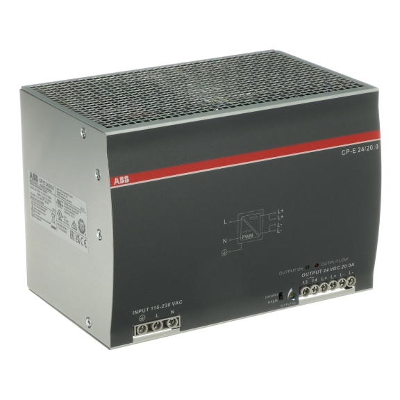 ABB 1SVR427036R0000, CP-E 24/20.0, 480 W, 20 Amper, 24 Volt DC, Ray Tipi Güç Kaynağı, Monofaze 100-240 Volt AC Giriş Gerilimi