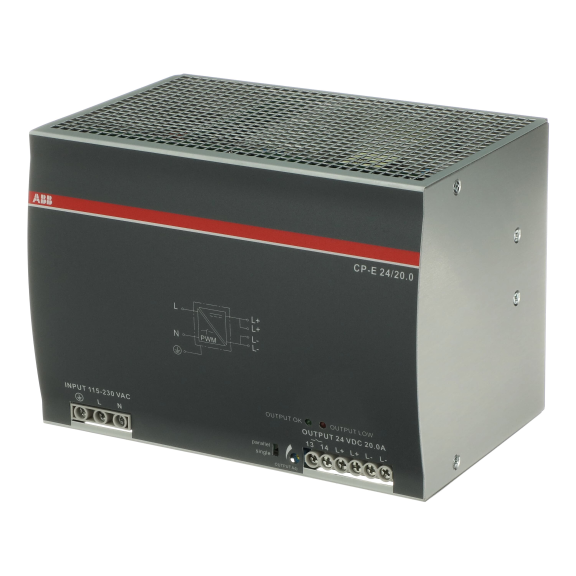 ABB 1SVR427036R0000, CP-E 24/20.0, 480 W, 20 Amper, 24 Volt DC, Ray Tipi Güç Kaynağı, Monofaze 100-240 Volt AC Giriş Gerilimi