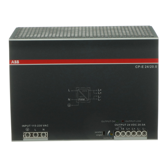 ABB 1SVR427036R0000, CP-E 24/20.0, 480 W, 20 Amper, 24 Volt DC, Ray Tipi Güç Kaynağı, Monofaze 100-240 Volt AC Giriş Gerilimi