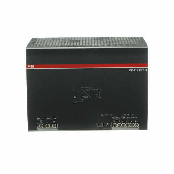 ABB 1SVR427036R0000, CP-E 24/20.0, 480 W, 20 Amper, 24 Volt DC, Ray Tipi Güç Kaynağı, Monofaze 100-240 Volt AC Giriş Gerilimi