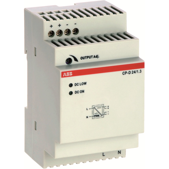 ABB 1SVR427043R0100, CP-D 24/1.3, 30 W, 1.3 Amper, 24 Volt DC, Ray Tipi Güç Kaynağı, Monofaze 100-240 Volt AC Giriş Gerilimi