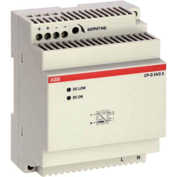 ABB 1SVR427044R0200, CP-D 24/2.5, 60 W, 2.5 Amper, 24 Volt DC, Ray Tipi Güç Kaynağı, Monofaze 100-240 Volt AC Giriş Gerilimi