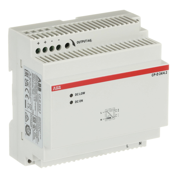 ABB 1SVR427045R0400, CP-D 24/4.2, 100 W, 4.2 Amper, 24 Volt DC, Ray Tipi Güç Kaynağı, Monofaze 100-240 Volt AC Giriş Gerilimi