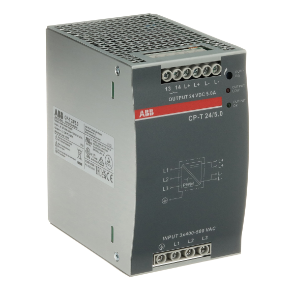 ABB 1SVR427054R0000, CP-T 24/5.0, 120 W, 5 Amper, 24 Volt DC, Ray Tipi Güç Kaynağı, Monofaze 100-240 Volt AC Giriş Gerilimi