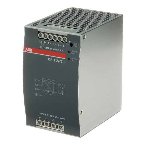 ABB 1SVR427054R0000, CP-T 24/5.0, 120 W, 5 Amper, 24 Volt DC, Ray Tipi Güç Kaynağı, Monofaze 100-240 Volt AC Giriş Gerilimi