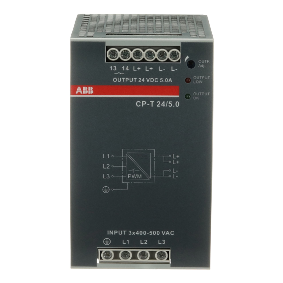 ABB 1SVR427054R0000, CP-T 24/5.0, 120 W, 5 Amper, 24 Volt DC, Ray Tipi Güç Kaynağı, Monofaze 100-240 Volt AC Giriş Gerilimi