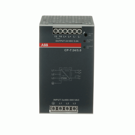 ABB 1SVR427054R0000, CP-T 24/5.0, 120 W, 5 Amper, 24 Volt DC, Ray Tipi Güç Kaynağı, Monofaze 100-240 Volt AC Giriş Gerilimi