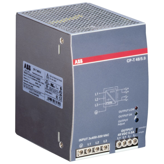 ABB 1SVR427054R2000, CP-T 48/5.0, 240 W, 5 Amper, 48 Volt DC, Ray Tipi Güç Kaynağı, Trifaze 400-500 Volt AC Giriş Gerilimi