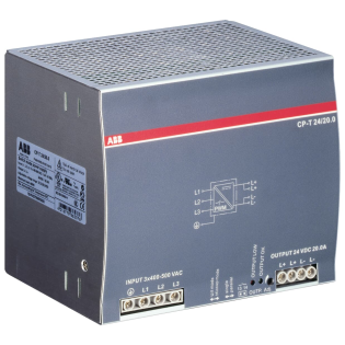ABB 1SVR427056R0000, CP-T 24/20.0, 480 W, 20 Amper, 24 Volt DC, Ray Tipi Güç Kaynağı, Trifaze 400-500 Volt AC Giriş Gerilimi