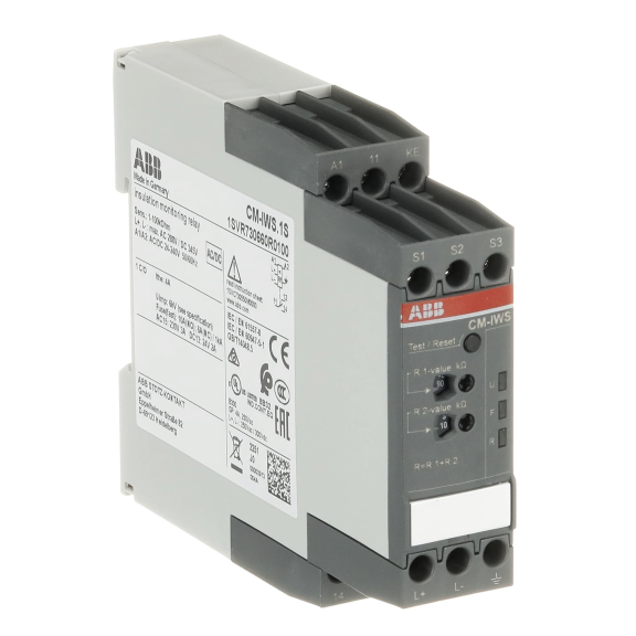 ABB 1SVR730660R0100, CM-IWS.1S, İzolasyon İzleme Rölesi, 1 K/A, 24-240 Volt AC/DC Besleme Gerilimi, 0-250 Volt AC/1-100kΩ