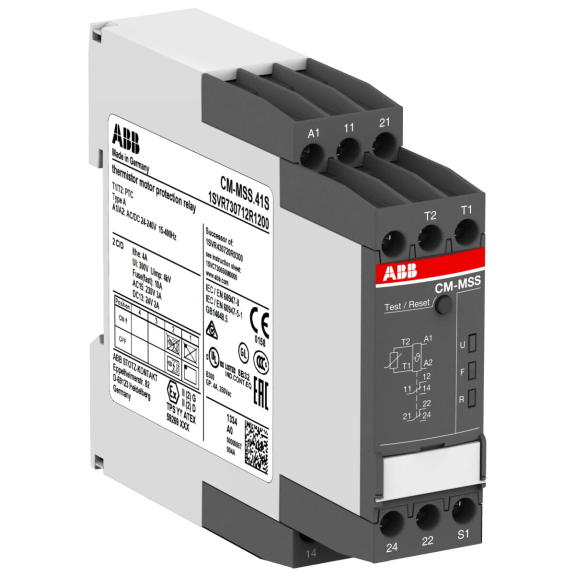 ABB 1SVR730712R1200, CM-MSS.41S, Termistör Motor Koruma Rölesi, Otomatik, Manuel ve Uzaktan Sıfırlamalı, 2 K/A, 24-240 Volt AC/DC