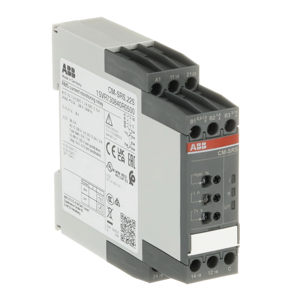 ABB 1SVR730840R0500, CM-SRS.22S, Akım Kontrol Rölesi, 0-30 sn Ayarlanabilir, 0.3-15A, 24-240 Volt AC/DC, 2 K/A