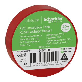 Schneider Electric 2420100, Thorsman, Kırmızı Elektriksel İzolasyon Bandı, 19mmx20mt