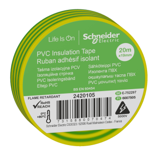 Schneider Electric 2420105, Thorsman, Sarı-Yeşil Elektriksel İzolasyon Bandı, 19mmx20mt