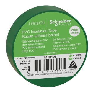 Schneider Electric 2420106, Thorsman, Yeşil Elektriksel İzolasyon Bandı, 19mmx20mt