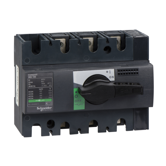 Schneider Electric 28908, ComPact INS, 100 Amper, 3 Kutuplu, Siyah Yük Ayırıcı, 20 kA, INS100