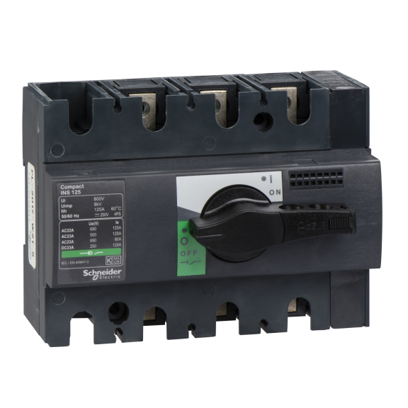 Schneider Electric 28910, ComPact INS, 125 Amper, 3 Kutuplu, Siyah Yük Ayırıcı, 20 kA, INS125