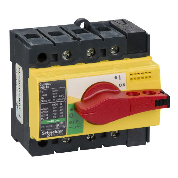 Schneider Electric 28916, ComPact INS, 40 Amper, 3 Kutuplu, Kırmızı-Sarı Yük Ayırıcı, 15 kA, INS40