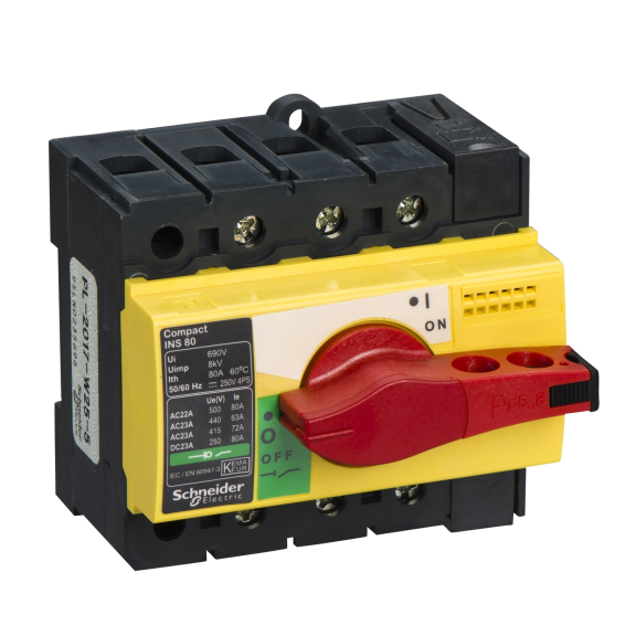 Schneider Electric 28920, ComPact INS, 80 Amper, 3 Kutuplu, Kırmızı-Sarı Yük Ayırıcı, 15 kA, INS80