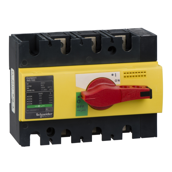 Schneider Electric 28924, ComPact INS, 100 Amper, 3 Kutuplu, Kırmızı-Sarı Yük Ayırıcı, 20 kA, INS100