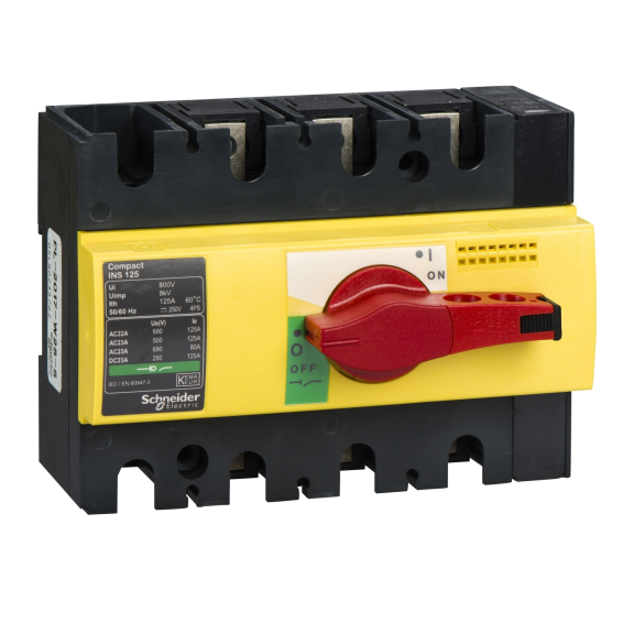 Schneider Electric 28926, ComPact INS, 125 Amper, 3 Kutuplu, Kırmızı-Sarı Yük Ayırıcı, 20 kA, INS125