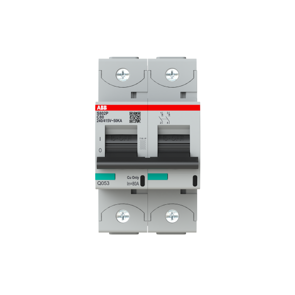 ABB 2CCG001229R0001, S802P-C80, System Pro M, 80 Amper, 2 Kutuplu, C Tipi, Otomatik Sigorta, 25 kA, 2x80C