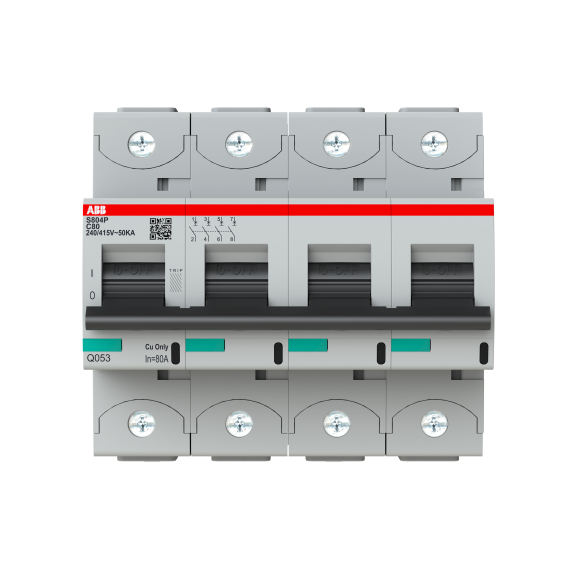 ABB 2CCG001235R0001, S804P-C80, System Pro M, 80 Amper, 4 Kutuplu, C Tipi, Otomatik Sigorta, 25 kA, 4x80C