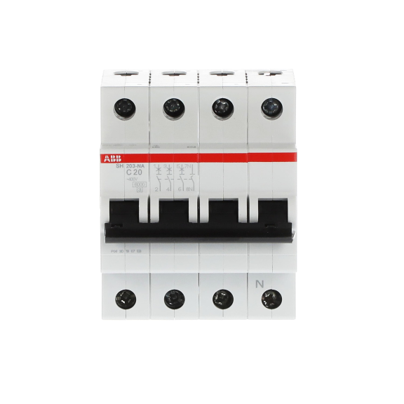 ABB 2CDS213103R0204, SH 203-C 20 NA, Compact Home, 20 Amper, 4 Kutuplu, C Tipi, Otomatik Sigorta, 6 kA, 4x20C