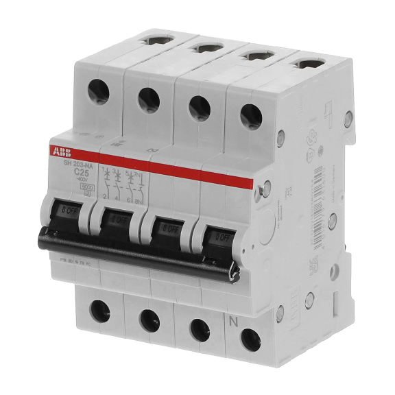 ABB 2CDS213103R0254, SH 203-C 25 NA, Compact Home, 25 Amper, 4 Kutuplu, C Tipi, Otomatik Sigorta, 6 kA, 4x25C