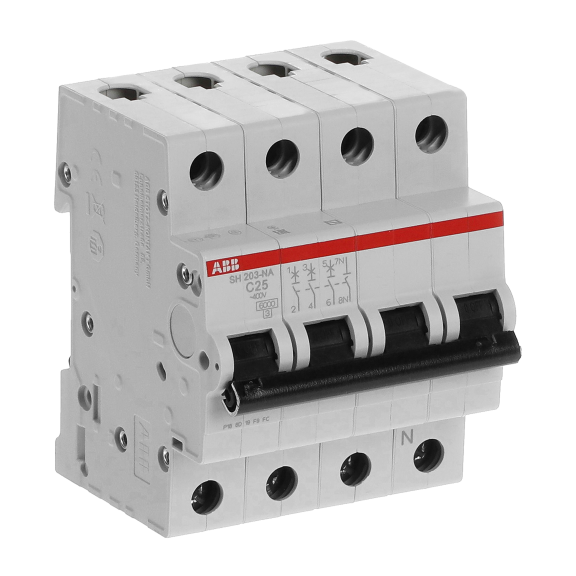 ABB 2CDS213103R0254, SH 203-C 25 NA, Compact Home, 25 Amper, 4 Kutuplu, C Tipi, Otomatik Sigorta, 6 kA, 4x25C