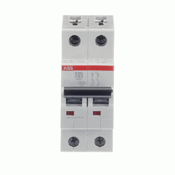 ABB 2CDS252001R0634, S 202-C 63, System Pro M, 63 Amper, 2 Kutuplu, C Tipi, Otomatik Sigorta, 6 kA, 2x63C
