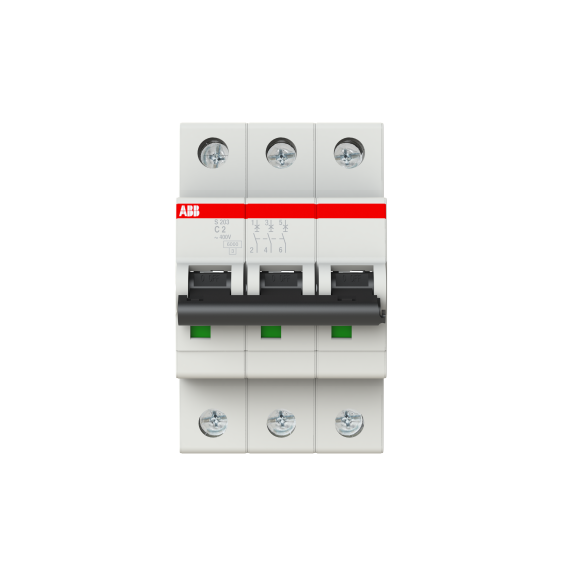 ABB 2CDS253001R0024, S 203-C 2, System Pro M, 2 Amper, 3 Kutuplu, C Tipi, Otomatik Sigorta, 6 kA, 3x2C