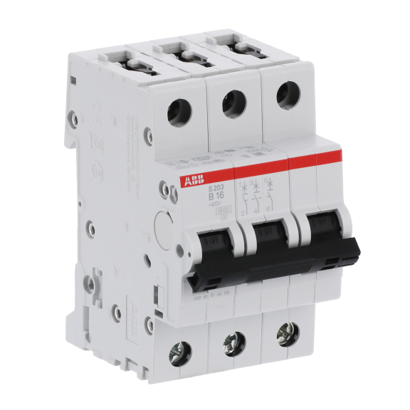 ABB 2CDS253001R0165, S 203-B 16, System Pro M, 16 Amper, 3 Kutuplu, B Tipi, Otomatik Sigorta, 6 kA, 3x16B