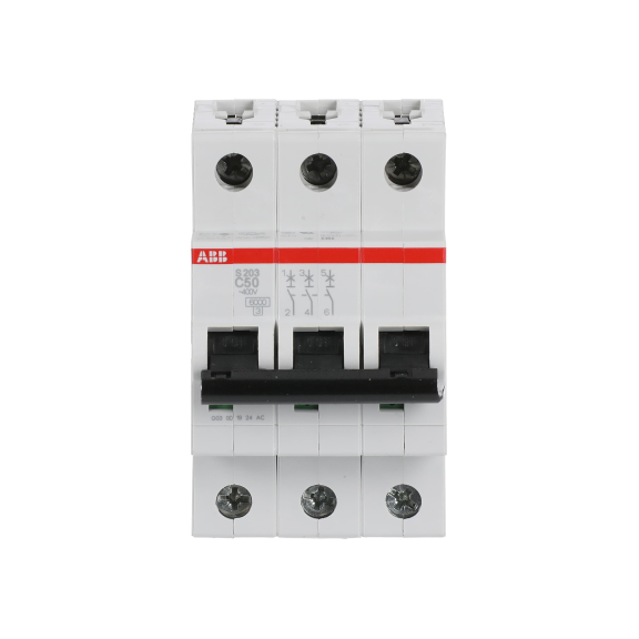 ABB 2CDS253001R0504, S 203-C 50, System Pro M, 50 Amper, 3 Kutuplu, C Tipi, Otomatik Sigorta, 6 kA, 3x50C