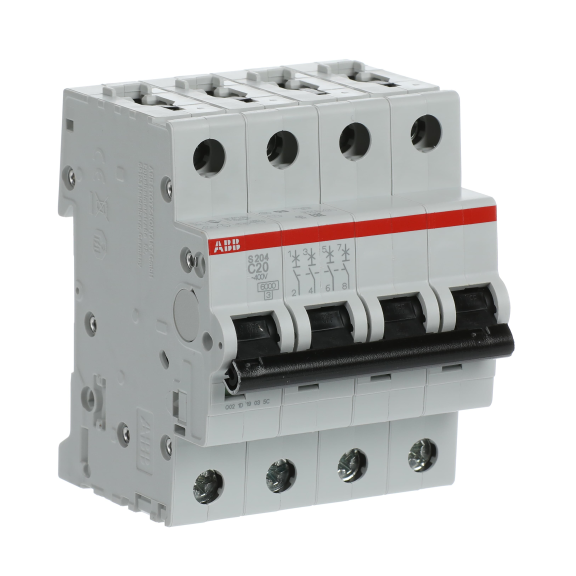 ABB 2CDS254001R0204, S 204-C 20, System Pro M, 20 Amper, 4 Kutuplu, C Tipi, Otomatik Sigorta, 6 kA, 4x20C