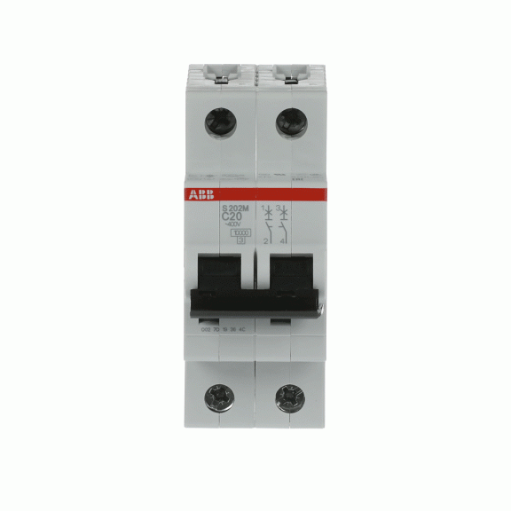 ABB 2CDS272001R0204, S 202 M-C 20, System Pro M, 20 Amper, 2 Kutuplu, C Tipi, Otomatik Sigorta, 10 kA, 2x20C