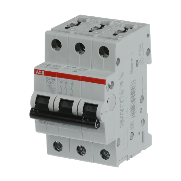 ABB 2CDS273001R0204, S 203 M-C 20, System Pro M, 20 Amper, 3 Kutuplu, C Tipi, Otomatik Sigorta, 10 kA, 3x20C