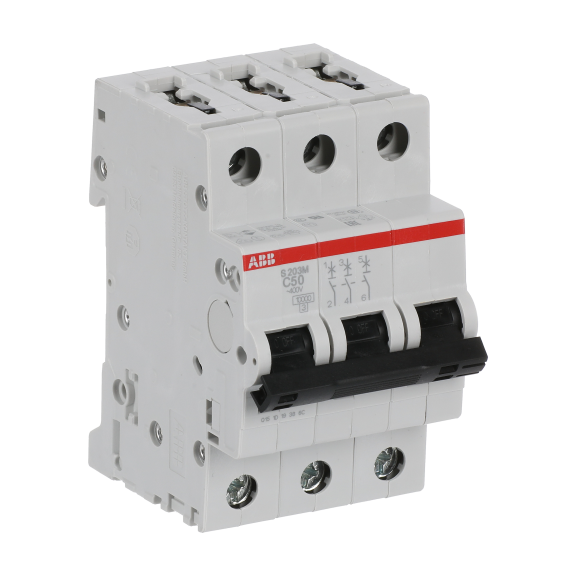 ABB 2CDS273001R0504, S 203 M-C 50, System Pro M, 50 Amper, 3 Kutuplu, C Tipi, Otomatik Sigorta, 10 kA, 3x50C