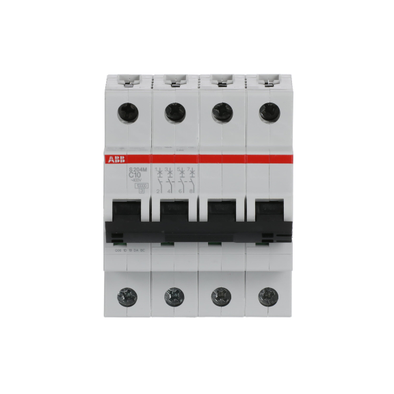 ABB 2CDS274001R0104, S 204 M-C 10, System Pro M, 10 Amper, 4 Kutuplu, C Tipi, Otomatik Sigorta, 10 kA, 4x10C