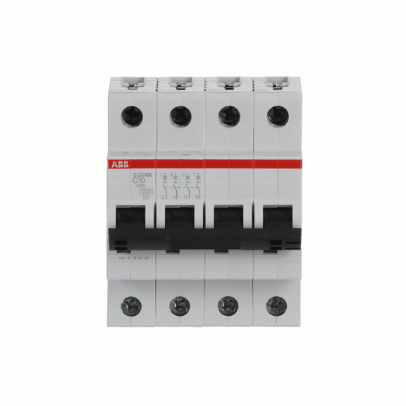 ABB 2CDS274001R0104, S 204 M-C 10, System Pro M, 10 Amper, 4 Kutuplu, C Tipi, Otomatik Sigorta, 10 kA, 4x10C