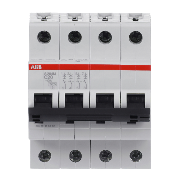 ABB 2CDS274001R0204, S 204 M-C 20, System Pro M, 20 Amper, 4 Kutuplu, C Tipi, Otomatik Sigorta, 10 kA, 4x20C