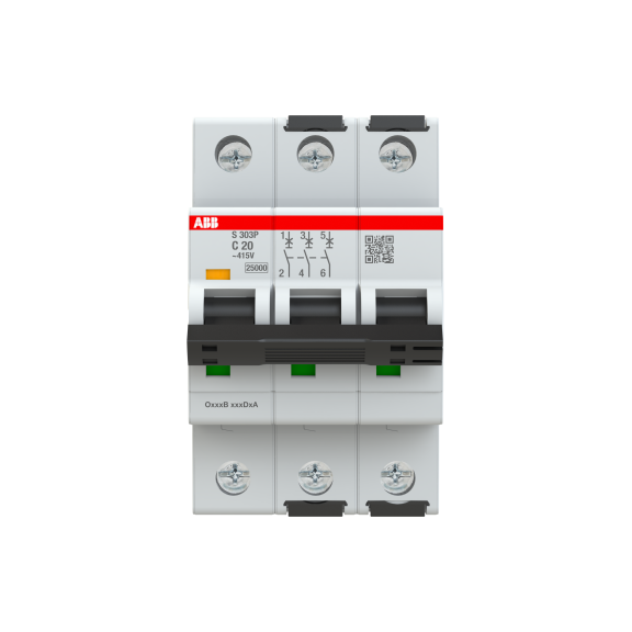 ABB 2CDS383001R0204, S303P-C20, System Pro M, 20 Amper, 3 Kutuplu, C Tipi, Otomatik Sigorta, 25 kA, 3x20C