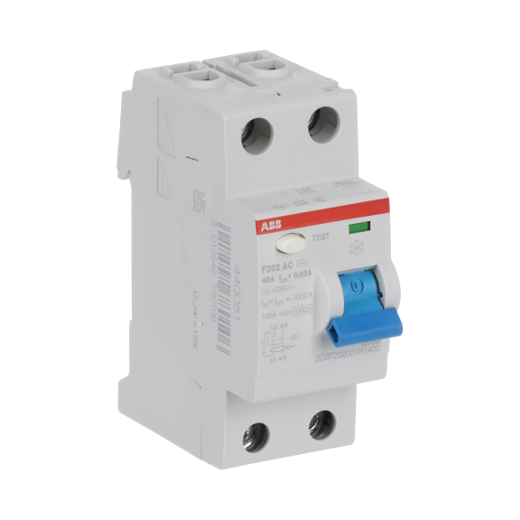 ABB 2CSF202001R1400, F202 AC-40/0.03, System Pro M, 40 Amper, 30 mA, AC Tip, Kaçak Akım Koruma Rölesi, 2 Kutuplu (1 Faz+Nötr)