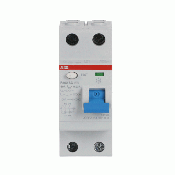 ABB 2CSF202001R1400, F202 AC-40/0.03, System Pro M, 40 Amper, 30 mA, AC Tip, Kaçak Akım Koruma Rölesi, 2 Kutuplu (1 Faz+Nötr)