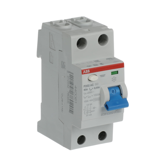 ABB 2CSF202001R1630, F202 AC-63/0.03, System Pro M, 63 Amper, 30 mA, AC Tip, Kaçak Akım Koruma Rölesi, 2 Kutuplu (1 Faz+Nötr)